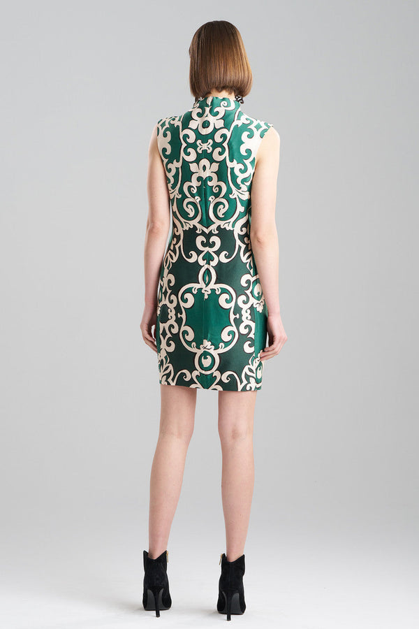 Natori Leticia Printed Crepe Sheath Dress Tile Green