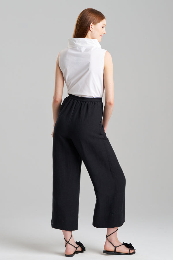 Natori Light Weight Linen Cropped Wide Leg Pants Black