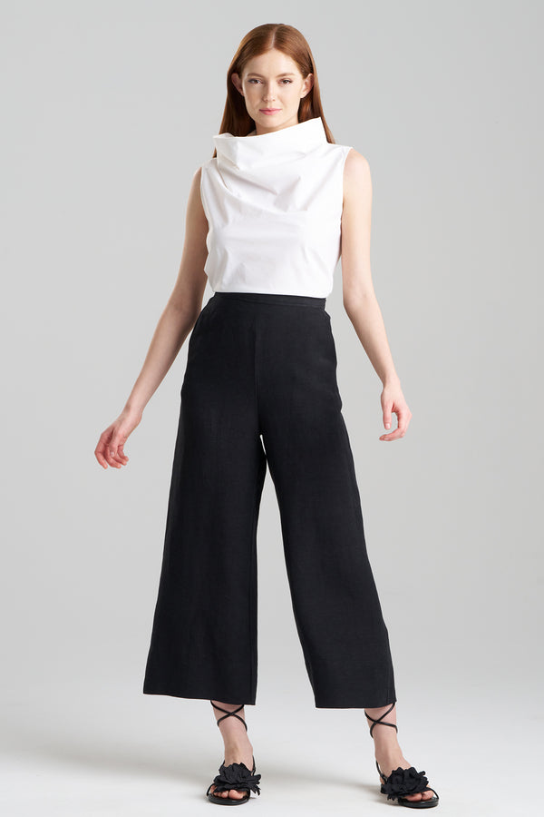 natori Light Weight Linen Cropped Wide Leg Pants Black