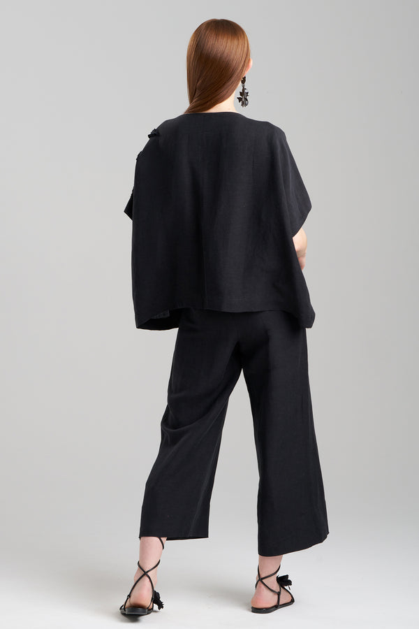 Natori Light Weight Linen Embroidered Caftan Top Black