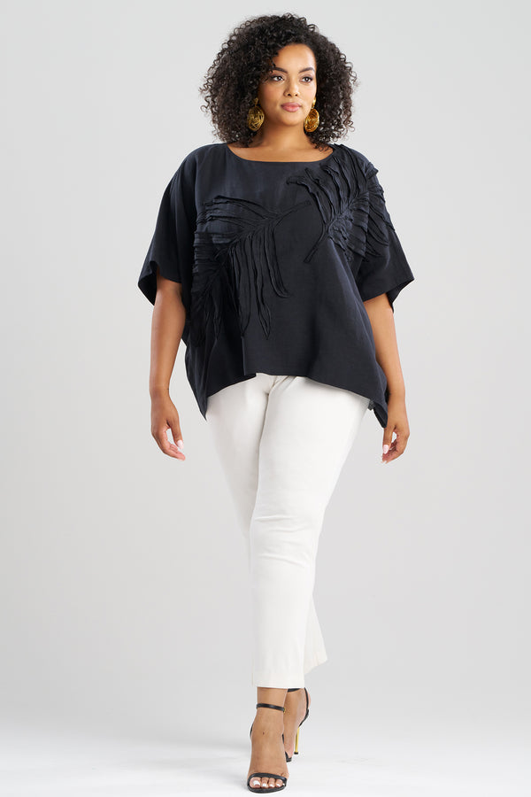 Natori Light Weight Linen Embroidered Caftan Top Black