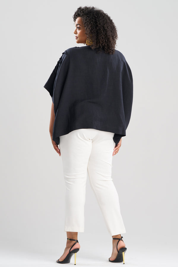 Natori Light Weight Linen Embroidered Caftan Top Black