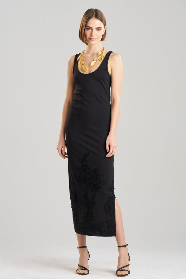Natori Light Weight Ponte Embroidered Maxi Dress Black