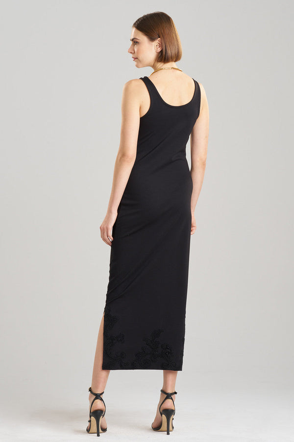 Natori Light Weight Ponte Embroidered Maxi Dress Black