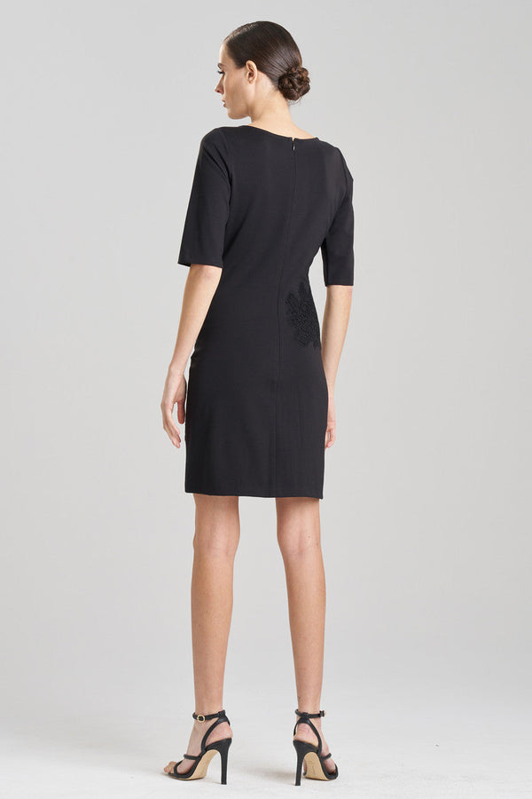 Natori Light Weight Ponte Embroidered Sheath Dress Black