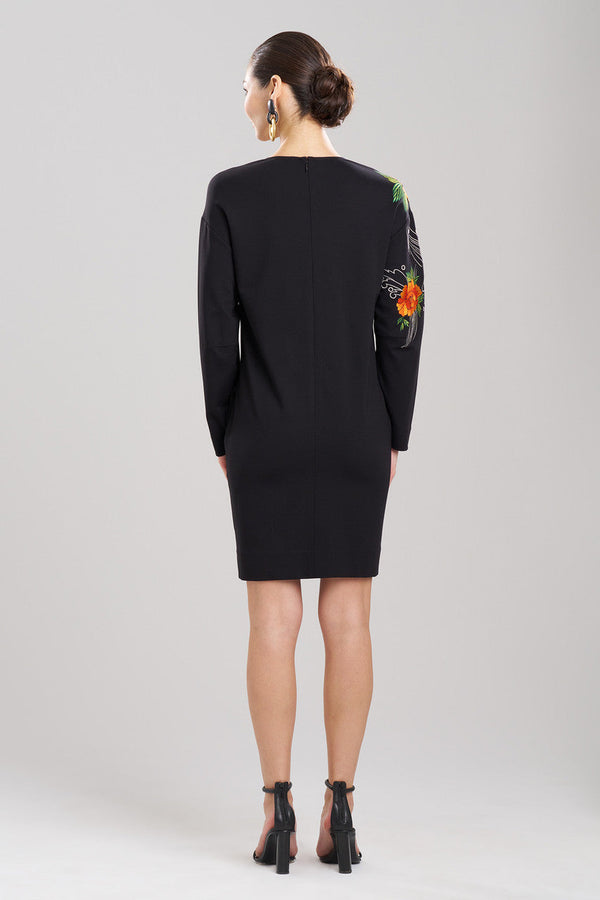 Natori Light Weight Ponte Embroidered Shift Dress Black