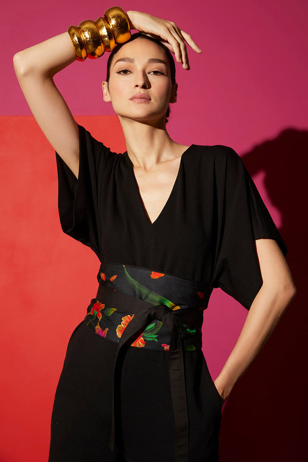 Natori Light Weight Ponte Kimono V-Neck Jumpsuit Black