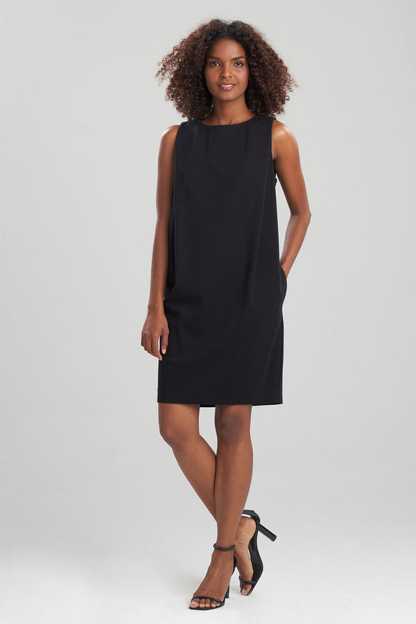 natori Light Weight Ponte Pleated Shift Dress Black