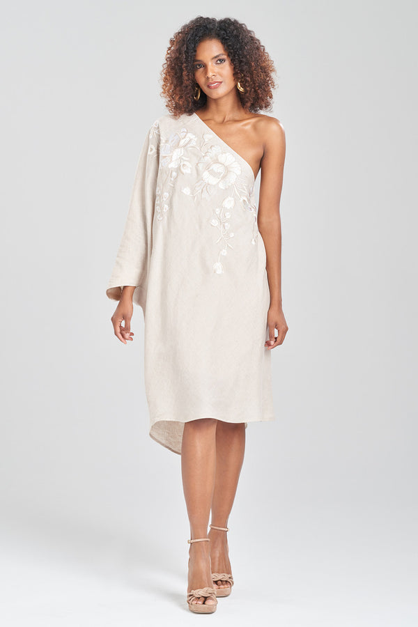 natori Linen One Shoulder Embroidered Tunic Natural