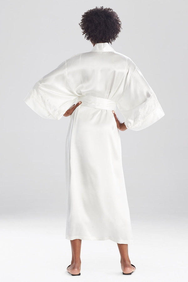 Natori Lolita Lace Embroidered Silk Tassel Robe Warm White