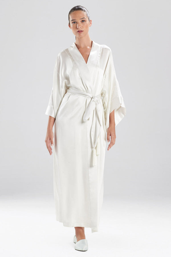 Natori Lolita Lace Embroidered Silk Tassel Robe Warm White