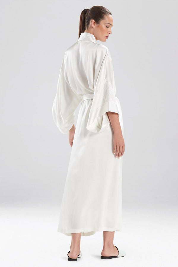Natori Lolita Lace Embroidered Silk Tassel Robe Warm White