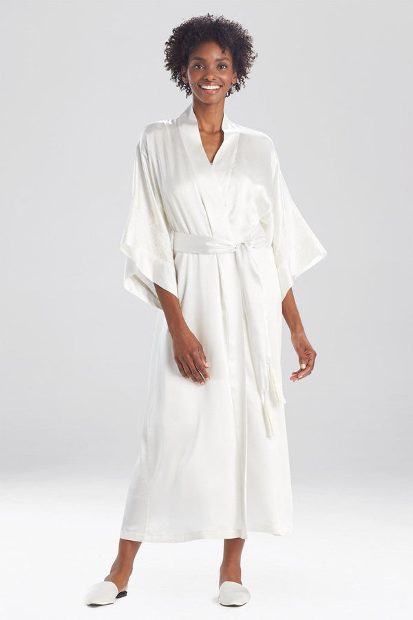 natori Lolita Lace Embroidered Silk Tassel Robe Warm White