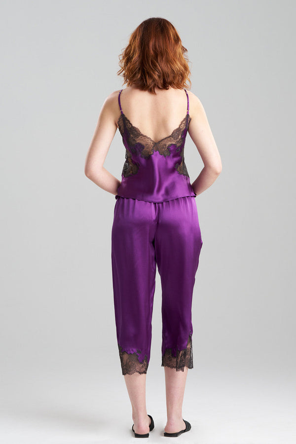 Natori Lolita Lace Trim Silk Cami PJ Imperial Purple/Ash Black
