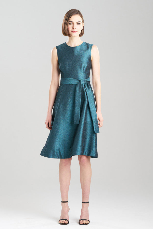 Natori Lustrous Textured Jacquard Fit & Flare Dress Peacock Green