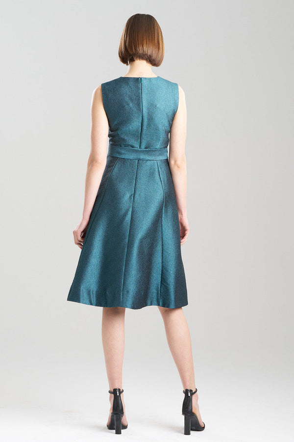 Natori Lustrous Textured Jacquard Fit & Flare Dress Peacock Green