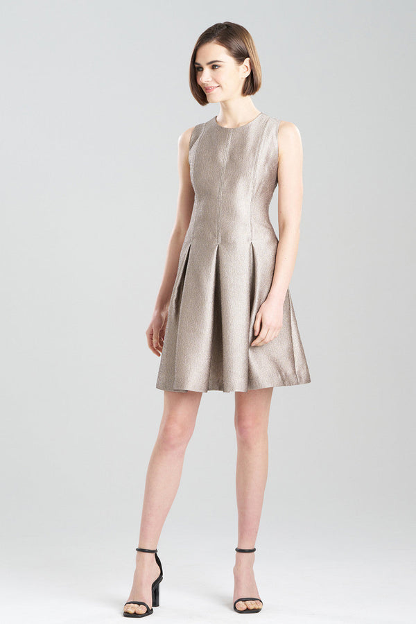 Natori Lustrous Textured Jacquard Pleated Dress Brushed Gold
