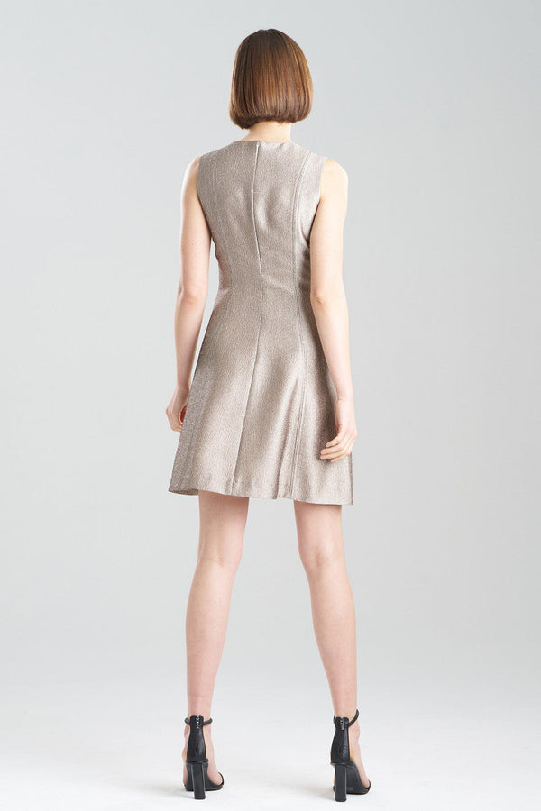 Natori Lustrous Textured Jacquard Pleated Dress Brushed Gold