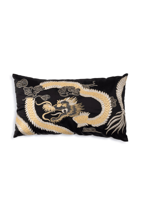 natori Luxe Charm Dragon Embroidered Oblong Pillow Black