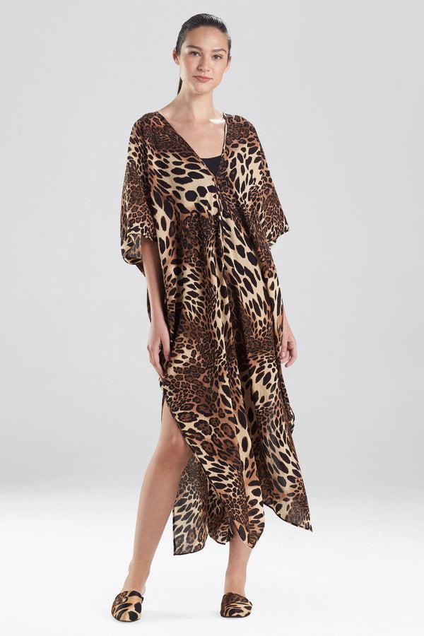 Natori Luxe Leopard Cotton Gauze Caftan Cover-Up Chestnut