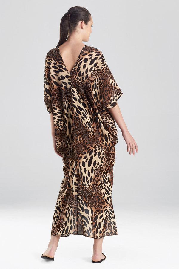 Natori Luxe Leopard Cotton Gauze Caftan Cover-Up Chestnut