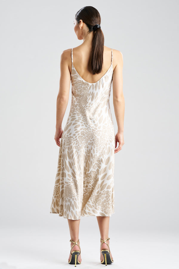 Natori Luxe Leopard Scoop Neck Slip Dress Sand Taupe