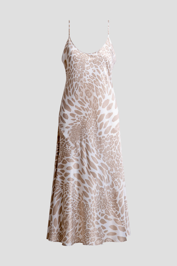 Natori Luxe Leopard Scoop Neck Slip Dress Sand Taupe