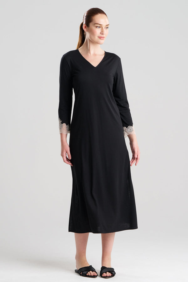 natori Luxe Shangri-La Long Sleeve Lounger Black/Cocoon