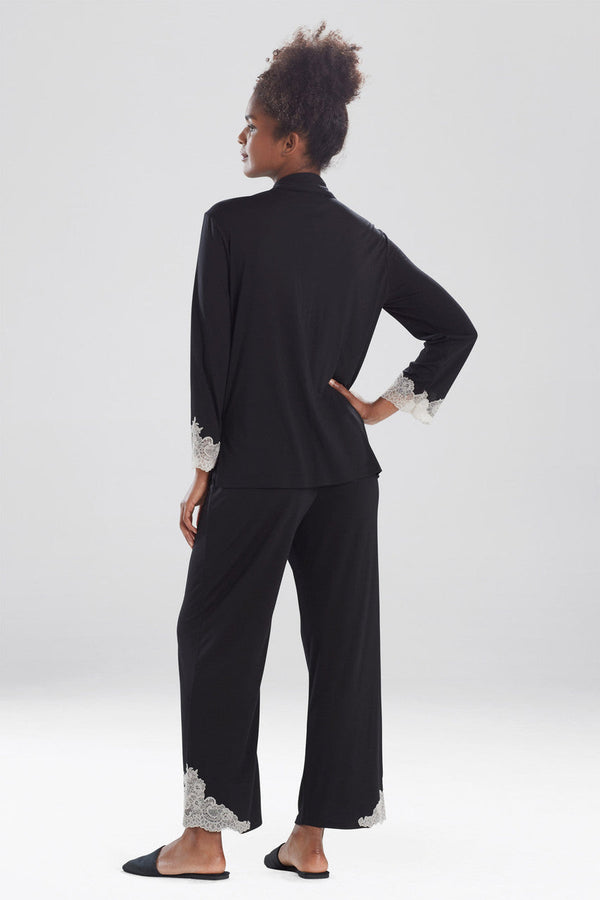 Natori Luxe Shangri-La TENCEL™ Long Sleeve Notch PJ Black