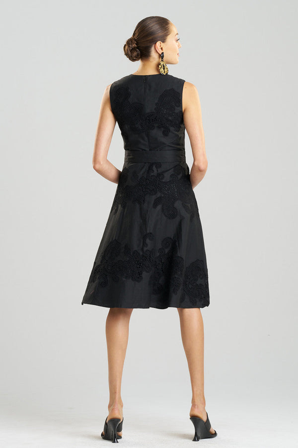 Natori Madeira Cutwork Embroidered Fit & Flare Dress Black