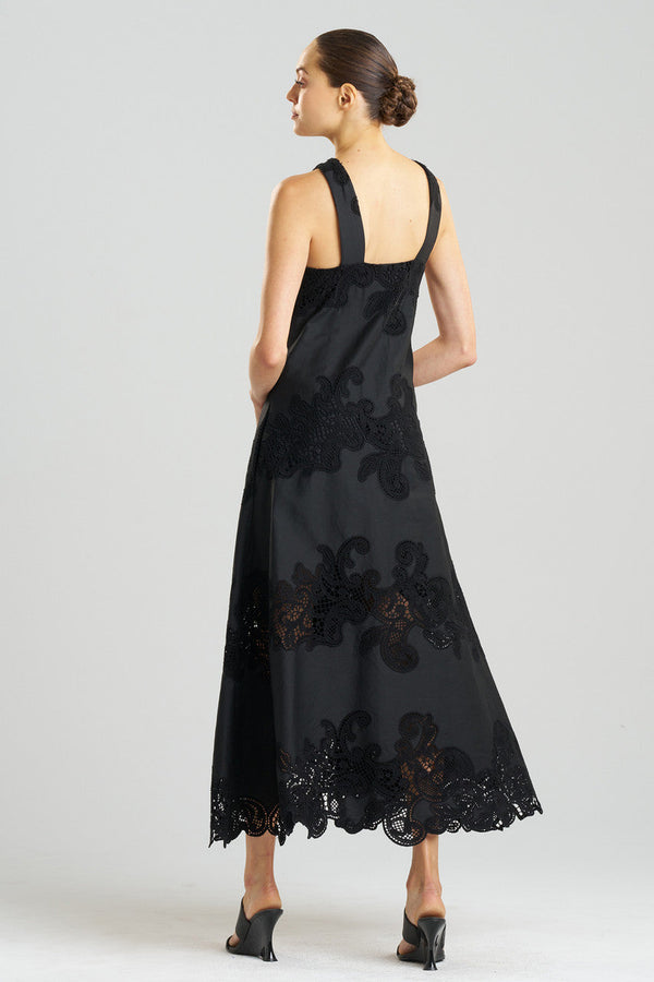 Natori Madeira Cutwork Embroidered Halter Dress Black