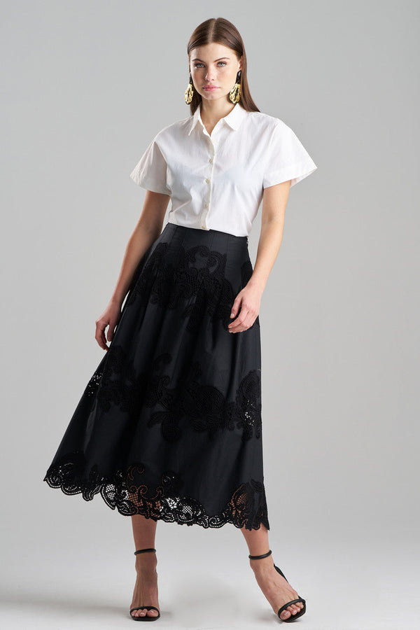 Natori Madeira Cutwork Embroidered Maxi Skirt Black