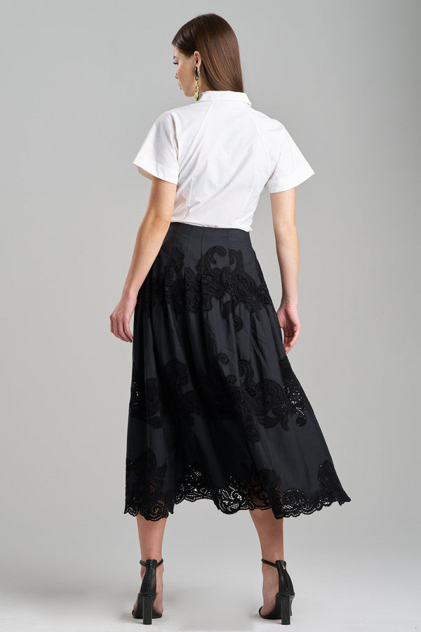 Natori Madeira Cutwork Embroidered Maxi Skirt Black