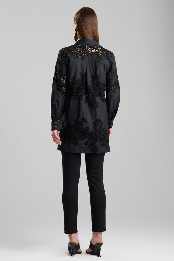Natori Madeira Cutwork Embroidered Tunic Shirt Black