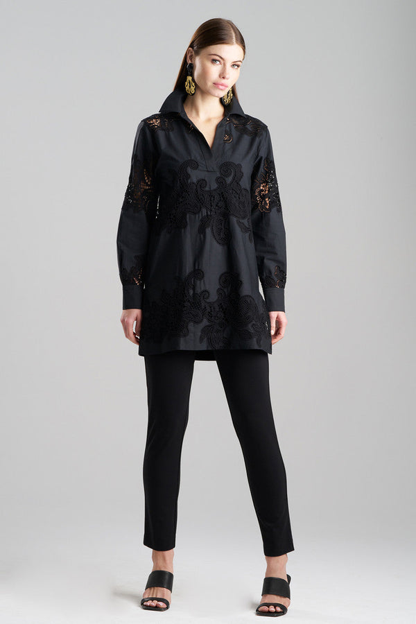 natori Madeira Cutwork Embroidered Tunic Shirt Black