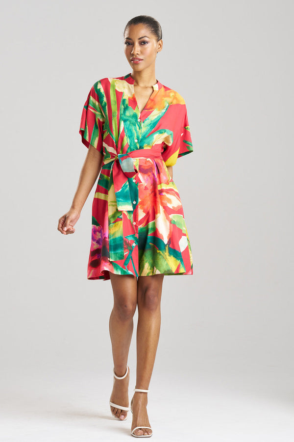 Natori Mallorca Printed Cotton Silk Dress Red Multi