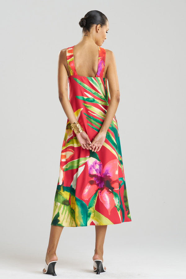 Natori Mallorca Printed Cotton Silk Halter Dress Red Multi