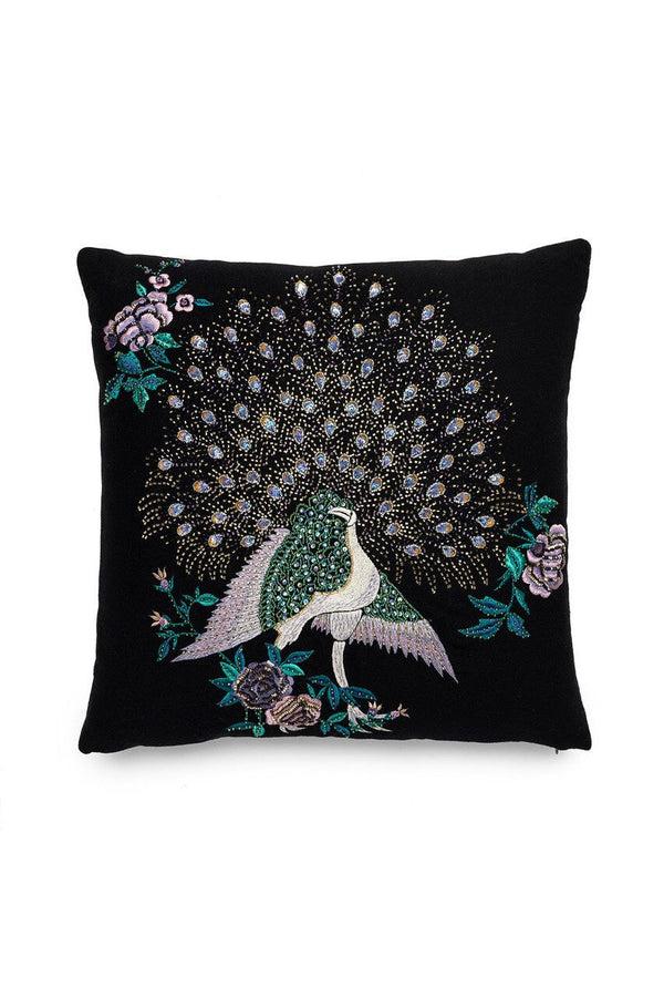 natori Mayon Beaded Peacock Embroidery Pillow Case Black/Multi