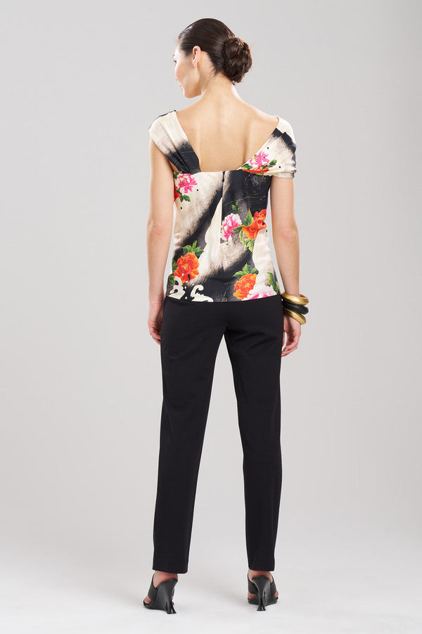 Natori Mayumi Cotton Silk Asymmetrical Top Black Multi