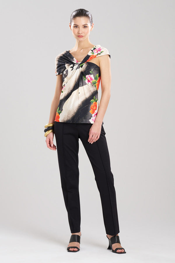 natori Mayumi Cotton Silk Asymmetrical Top Black Multi