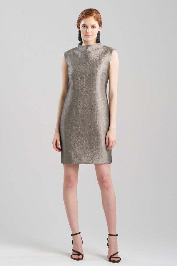 Natori Metallic Jacquard Funnel Neck Shift Dress Alloy