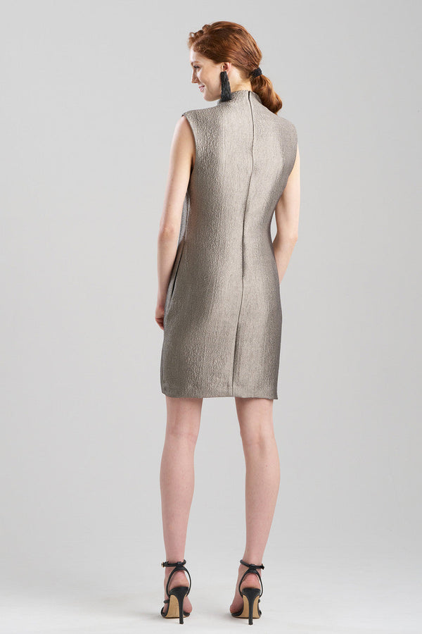 Natori Metallic Jacquard Funnel Neck Shift Dress Alloy