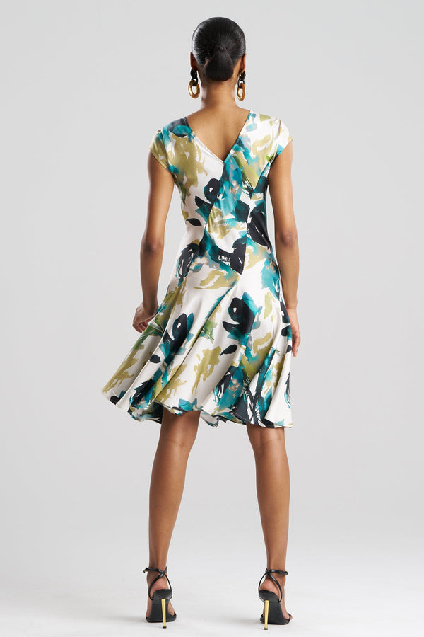 Natori Mira Silk Twill Asymmetric Dress Midnight Teal