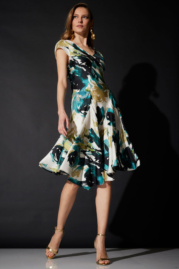 natori Mira Silk Twill Asymmetric Dress Midnight Teal