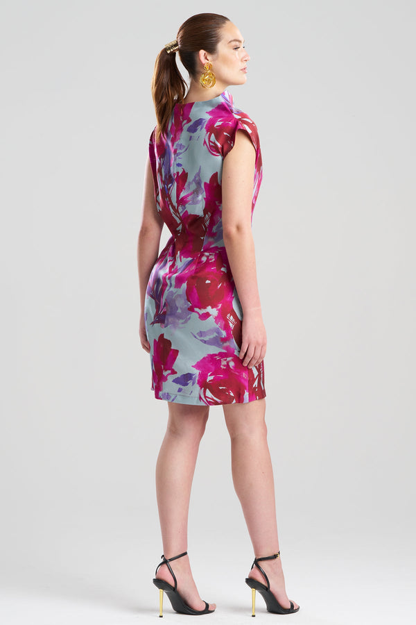 Natori Mira Silk Twill Asymmetric Funnel Neck Dress Fuchsia