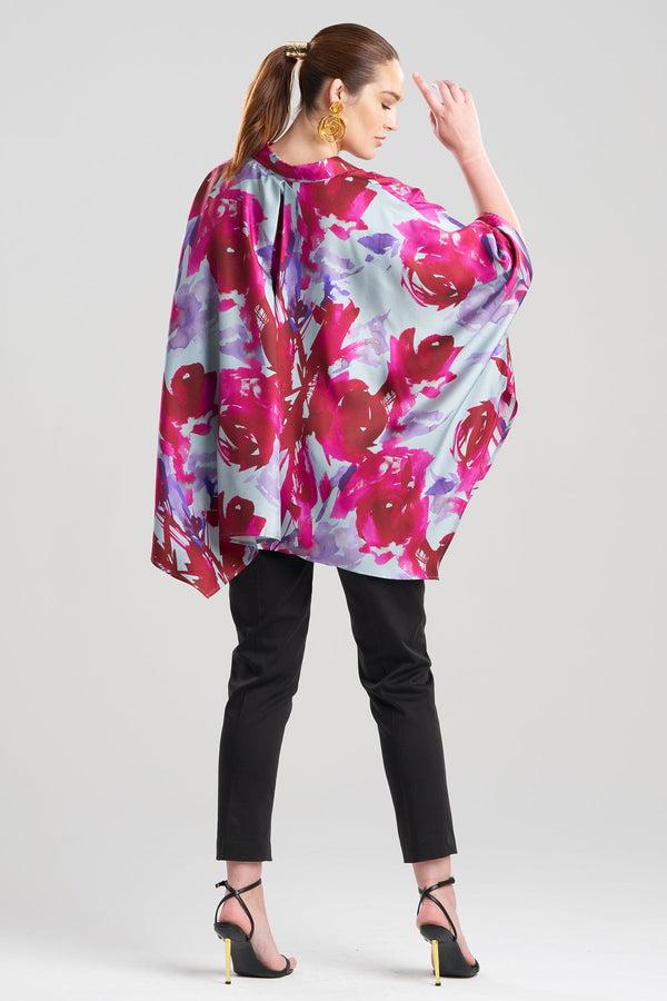 Natori Mira Silk Twill Button Down Caftan Shirt Fuchsia
