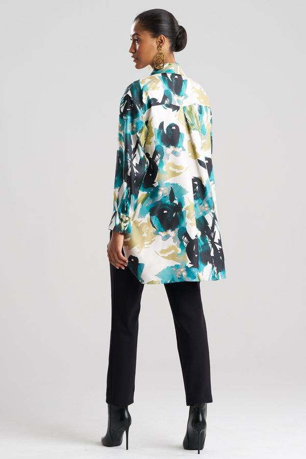 Natori Mira Silk Twill Oversized Shirt Midnight Teal