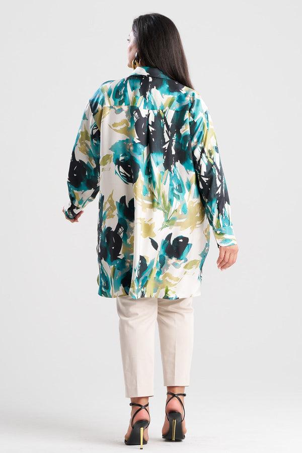 Natori Mira Silk Twill Oversized Shirt Midnight Teal