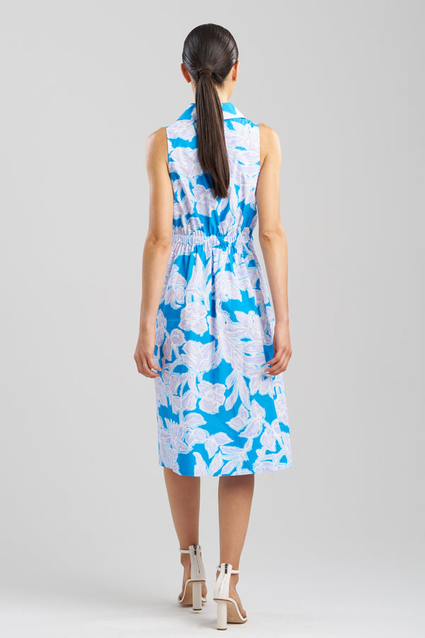 Natori Misty Floral Cotton Halter Shirt Dress Malibu Blue