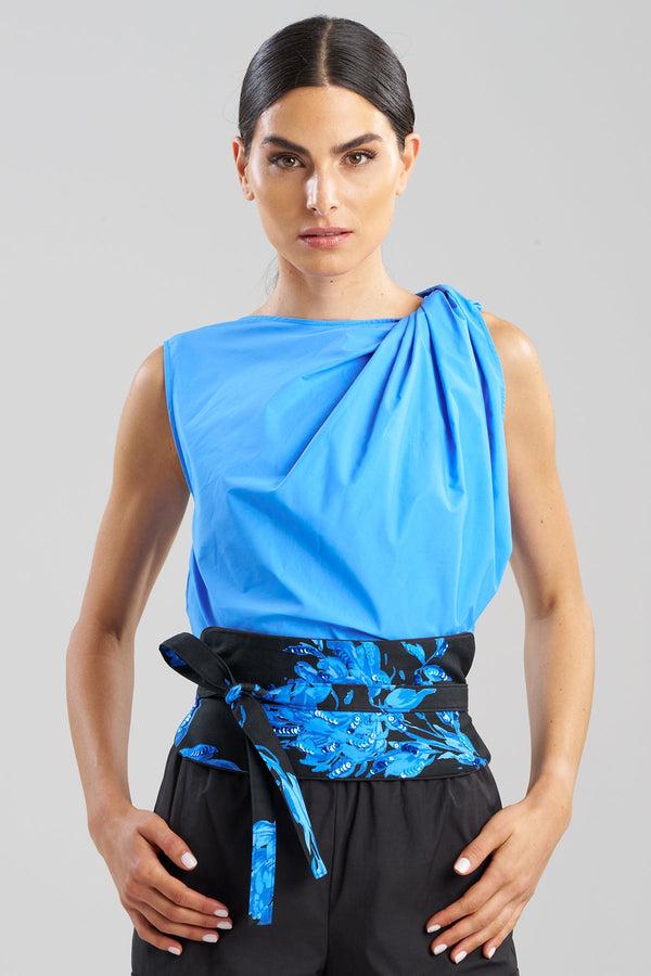 Natori Miyako Printed Cotton Chino Beaded Obi Belt Black Aster